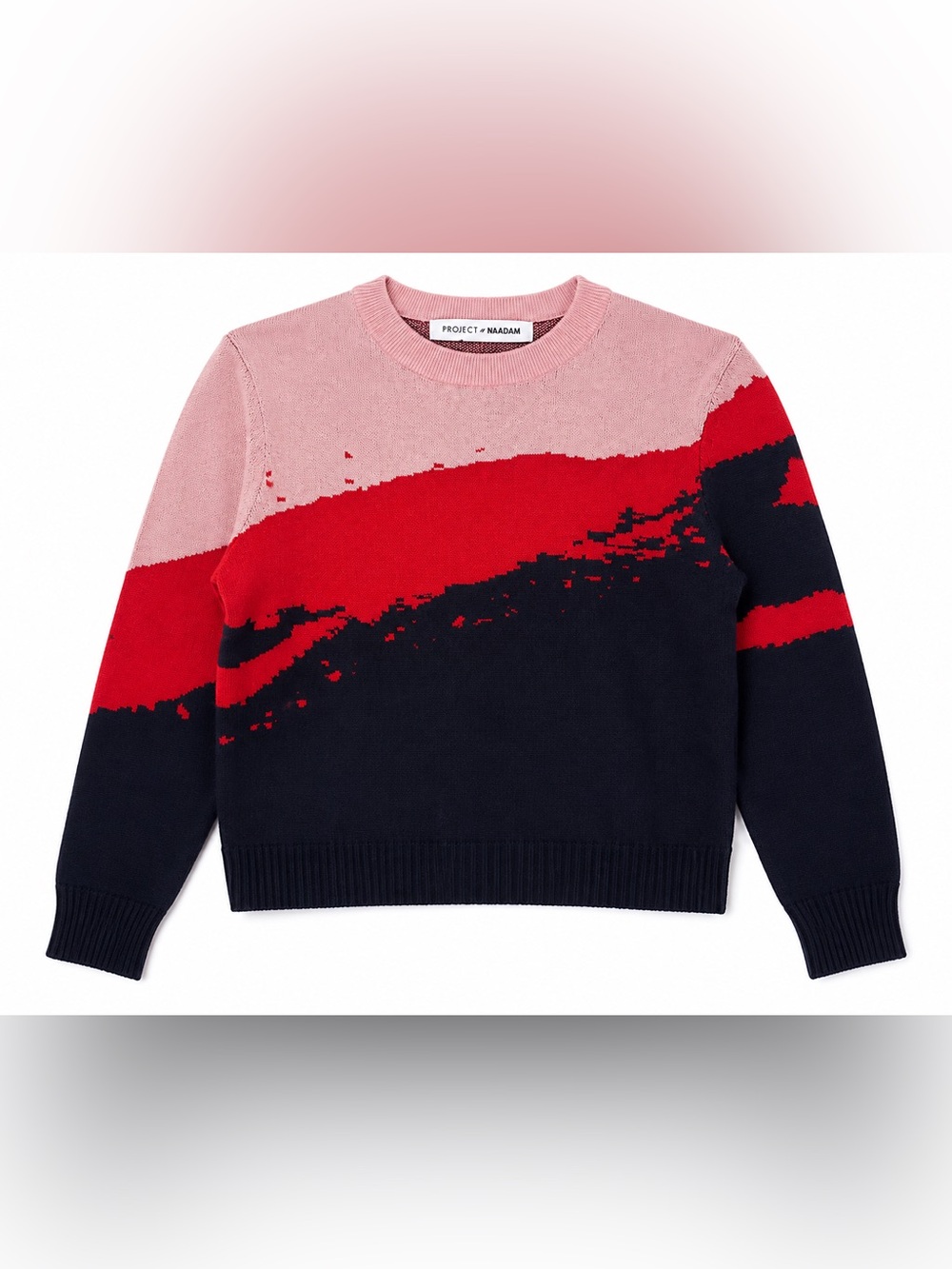 Project Naadam Abstract Colorblock Cotton Sweater XS NWOT Pink Red Navy